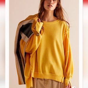 NWT FREE PEOPLE Mimosa Yellow CAMDEN OVERSIZED PULLOVER We The Free Sweatshirt